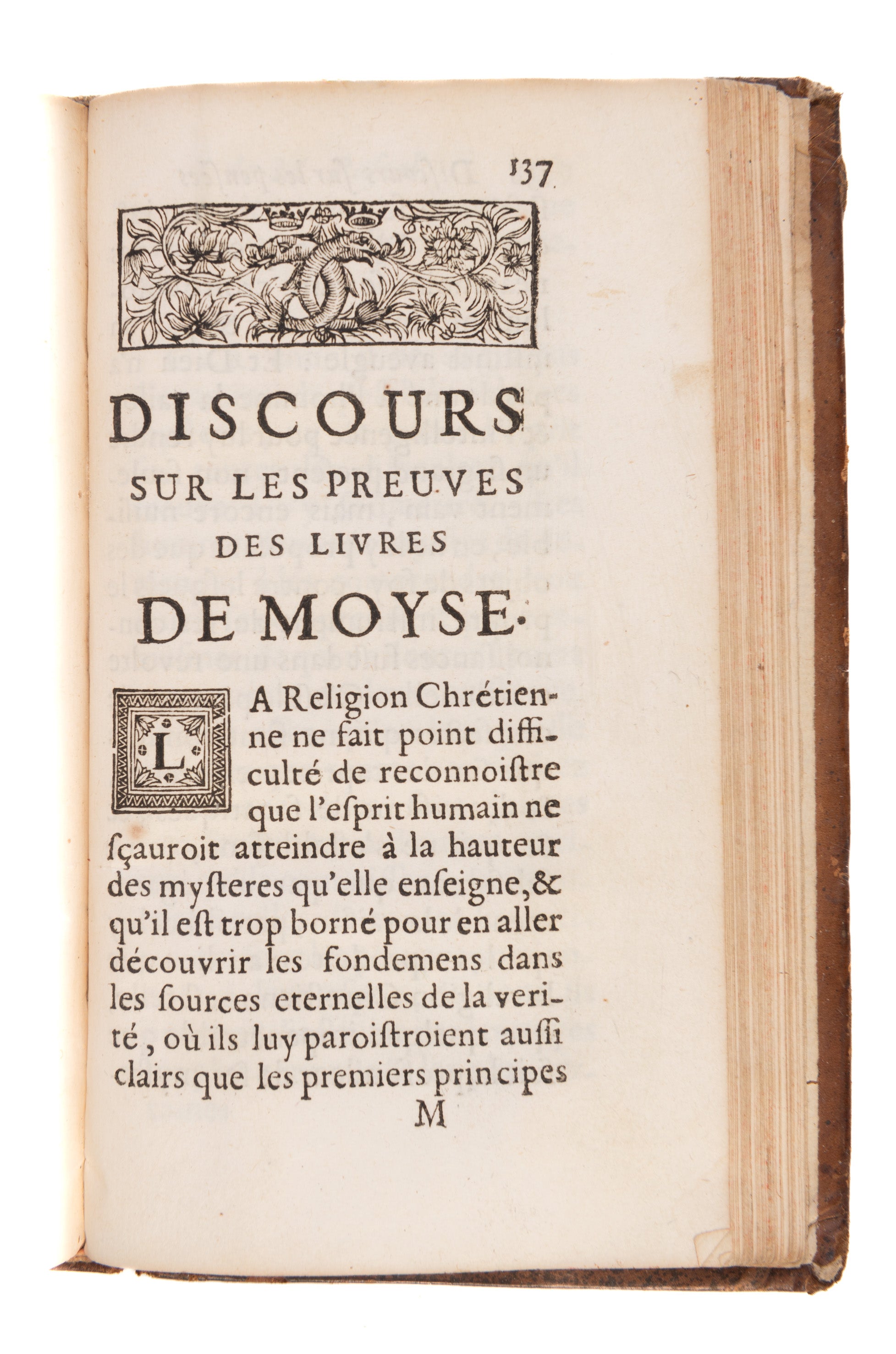 Discours sur les pensées de M. Pascal, ou l'on essaye de faire voir quel estoit son dessein. Avec un autre discours sur les preuves des livres de Moyse. Paris, Guillaume Desprez,