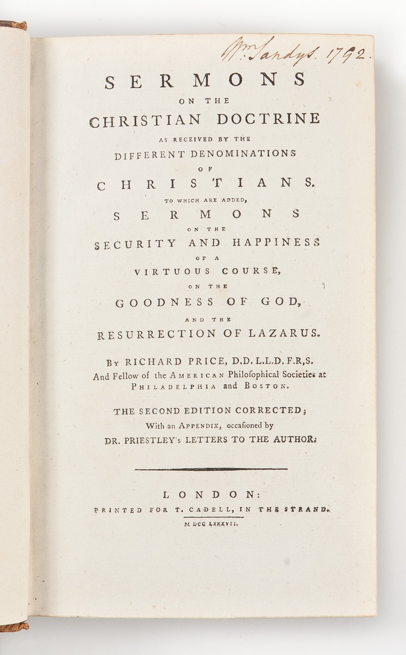 Sermons on the Christian Doctrine as received by the different denominations of Christians.