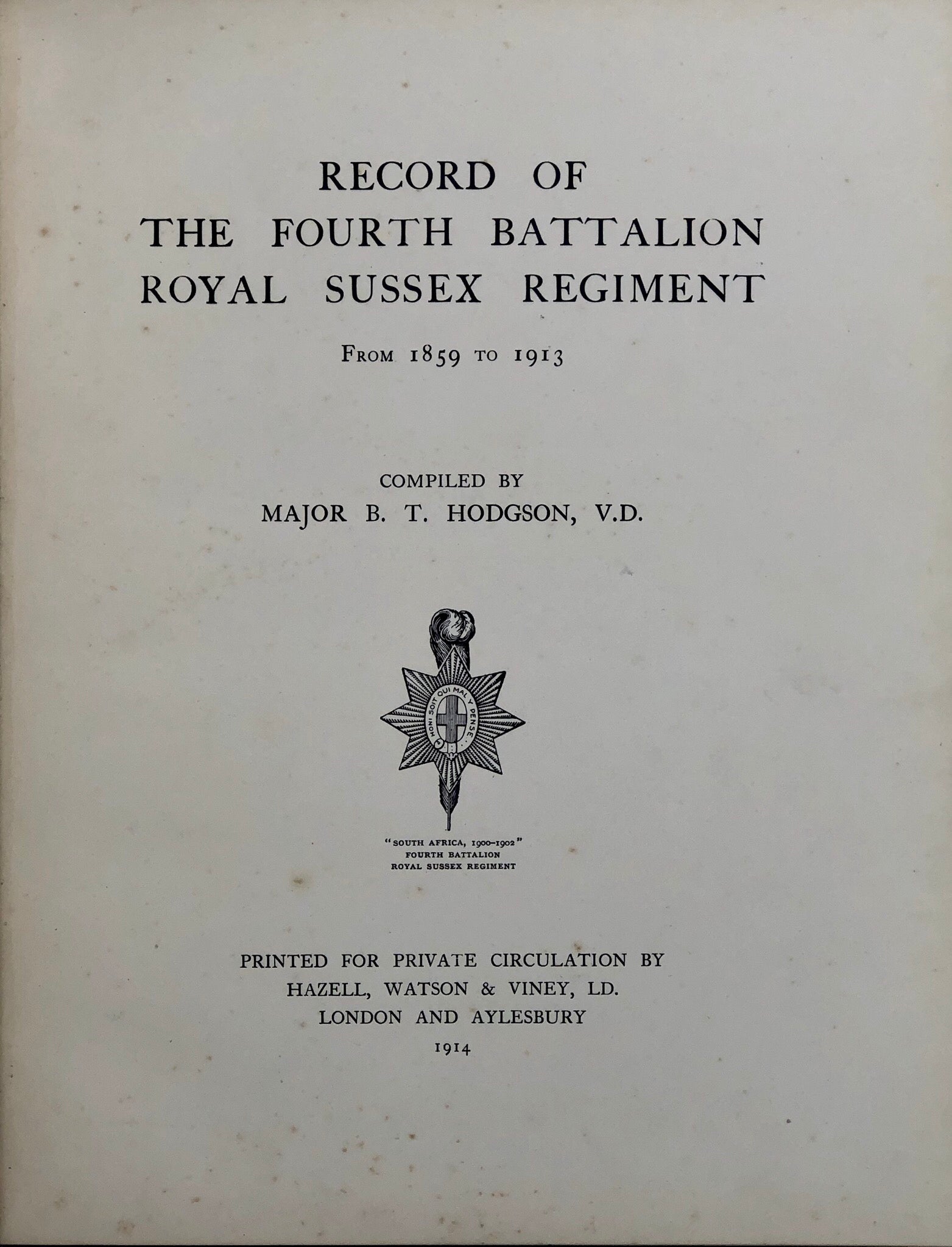 Record of The Fourth Battalion Royal Sussex Regiment,