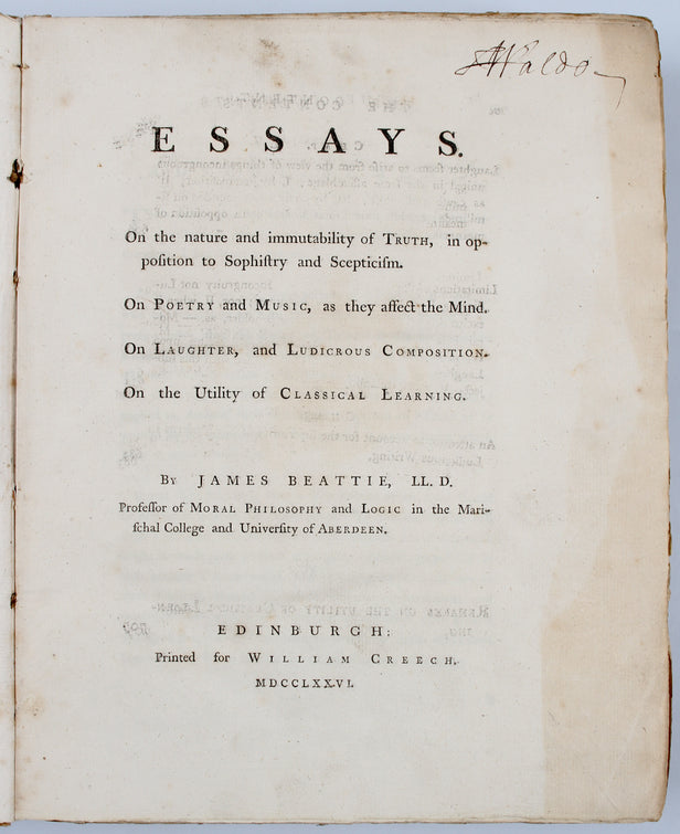 Essays. On the nature and immutability or truth, in opposition to sophistry and scepticism.