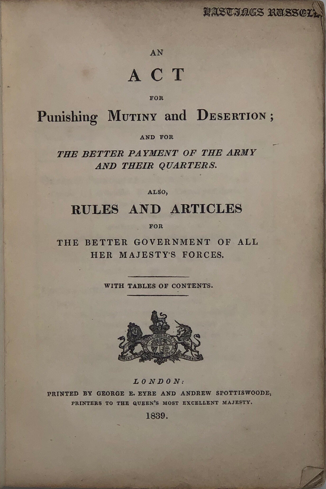 An Act for Punishing Mutiny and Desertion;