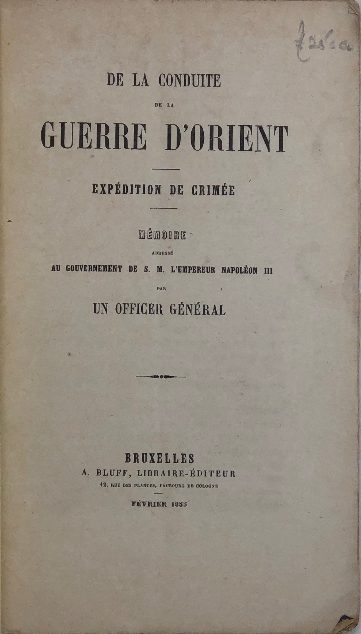 De la Conduite de la Guerre d'Orient.