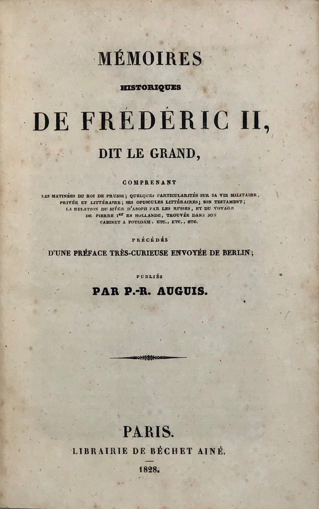 Mémoires Historiques de Frédéric II, dit le Grand,