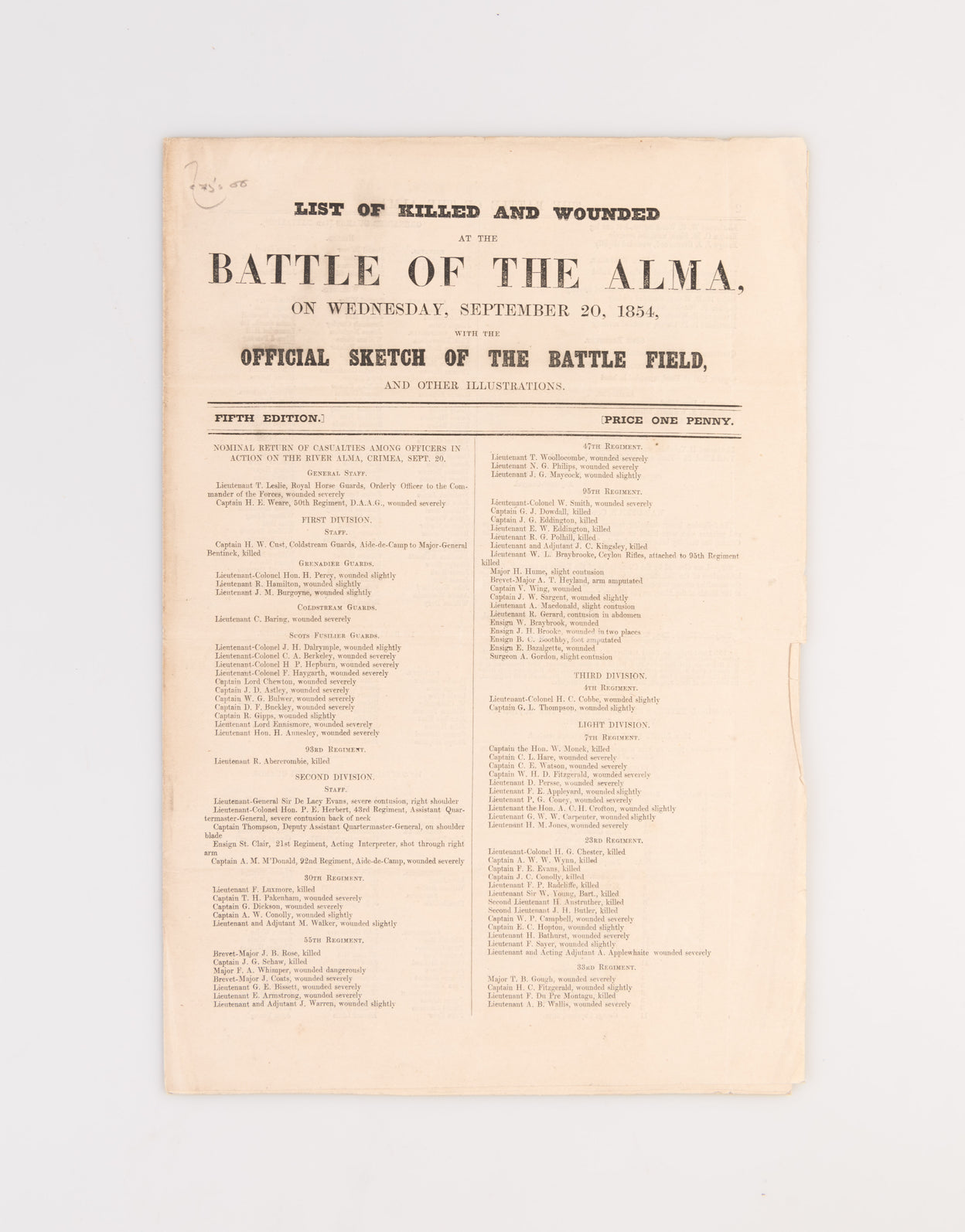 List of Killed and Wounded at the Battle of the Alma,