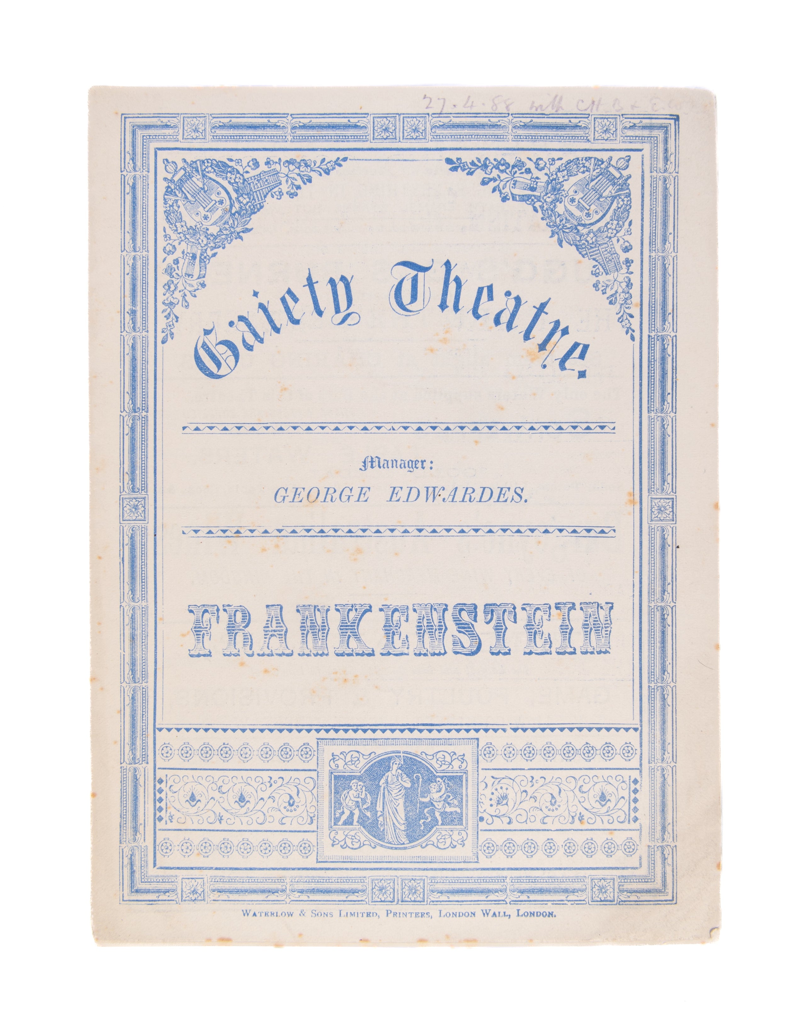[Programme] Gaiety Theatre. Frankenstein. Manager George Edwardes.