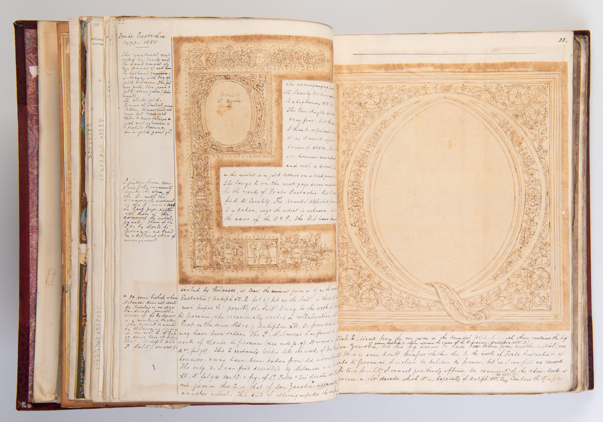 A large album compiled by William Charles Fewtrell of the writing & notes of J. W. Bradley 'On Attavante & The Florentine School of Miniature', accompanied by numerous drawings, watercolours, photographs and cuttings.