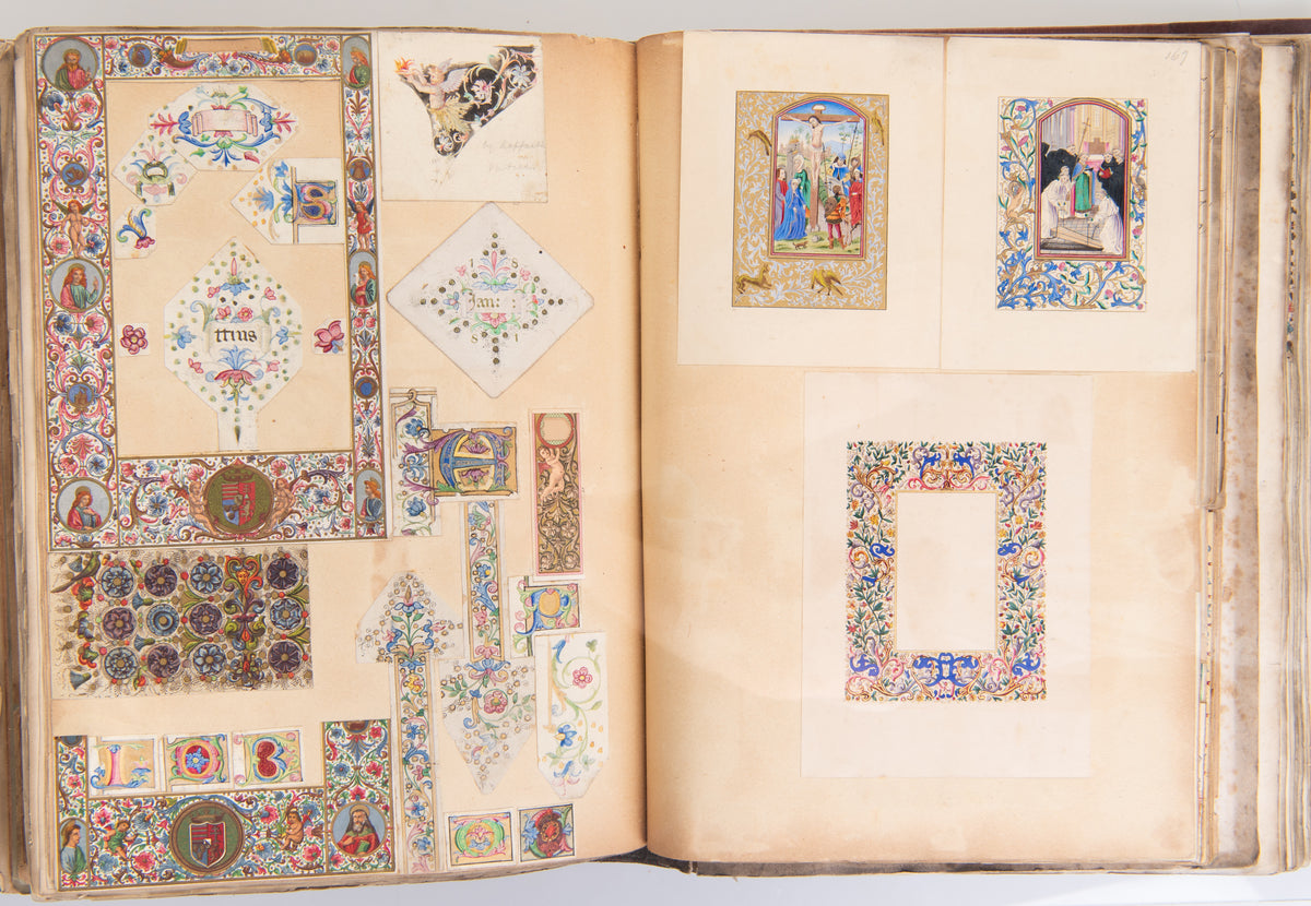 A large album compiled by William Charles Fewtrell of the writing & notes of J. W. Bradley 'On Attavante & The Florentine School of Miniature', accompanied by numerous drawings, watercolours, photographs and cuttings.