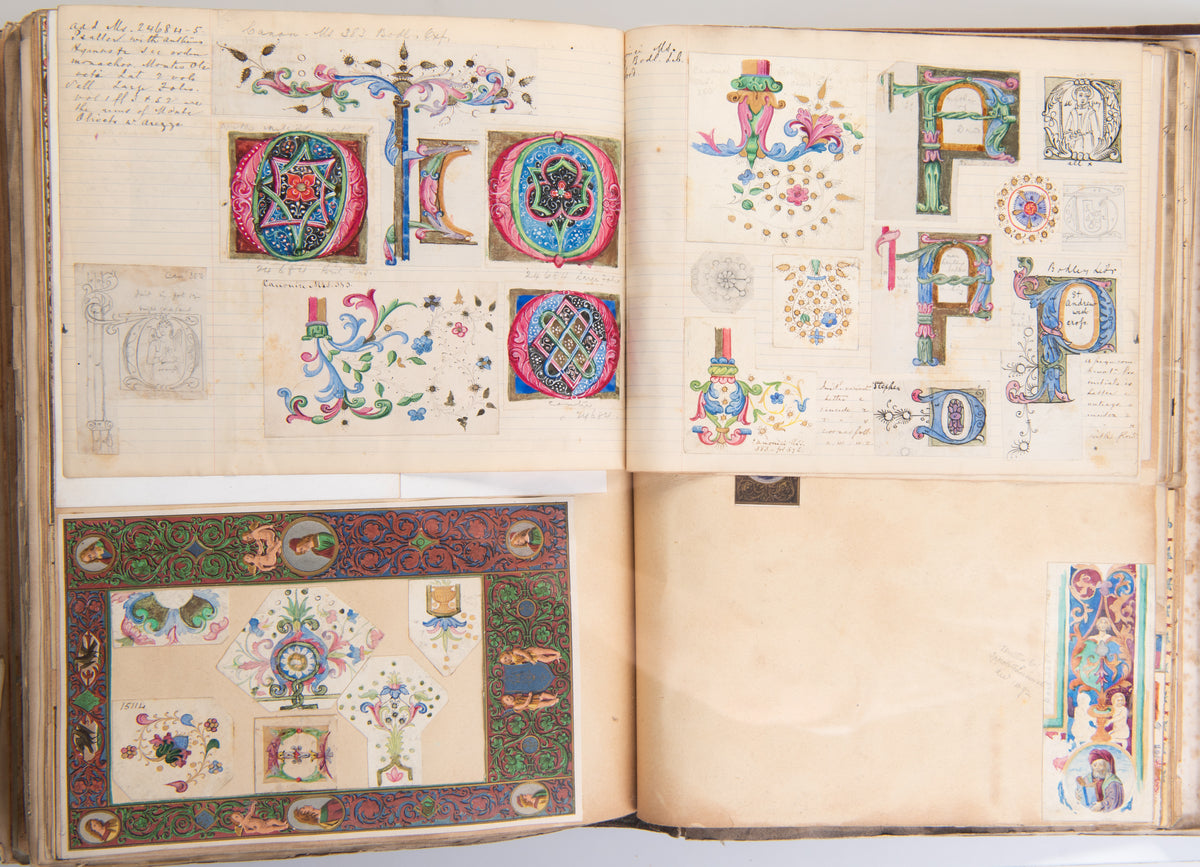 A large album compiled by William Charles Fewtrell of the writing & notes of J. W. Bradley 'On Attavante & The Florentine School of Miniature', accompanied by numerous drawings, watercolours, photographs and cuttings.