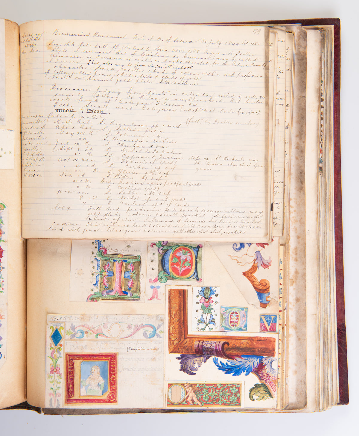 A large album compiled by William Charles Fewtrell of the writing & notes of J. W. Bradley 'On Attavante & The Florentine School of Miniature', accompanied by numerous drawings, watercolours, photographs and cuttings.