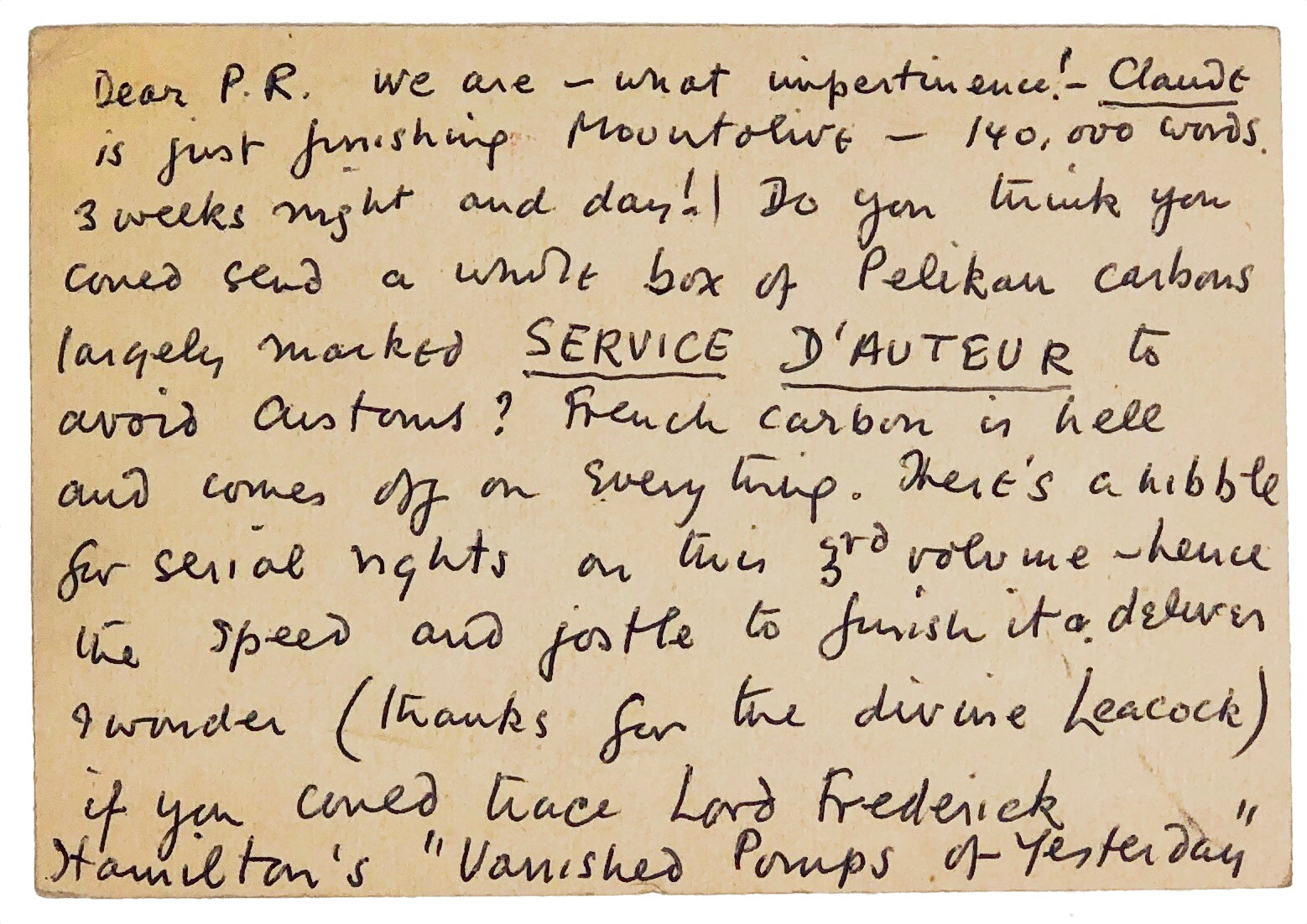 Autograph Postcard Signed with initials (