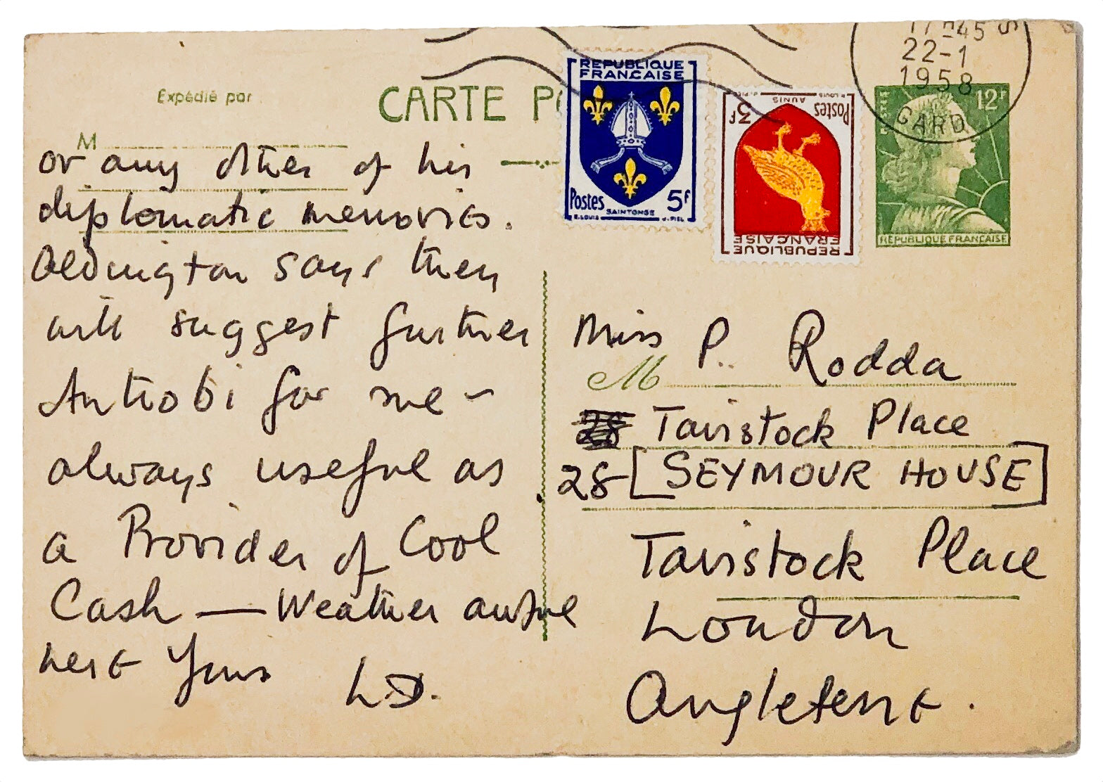 Autograph Postcard Signed with initials (