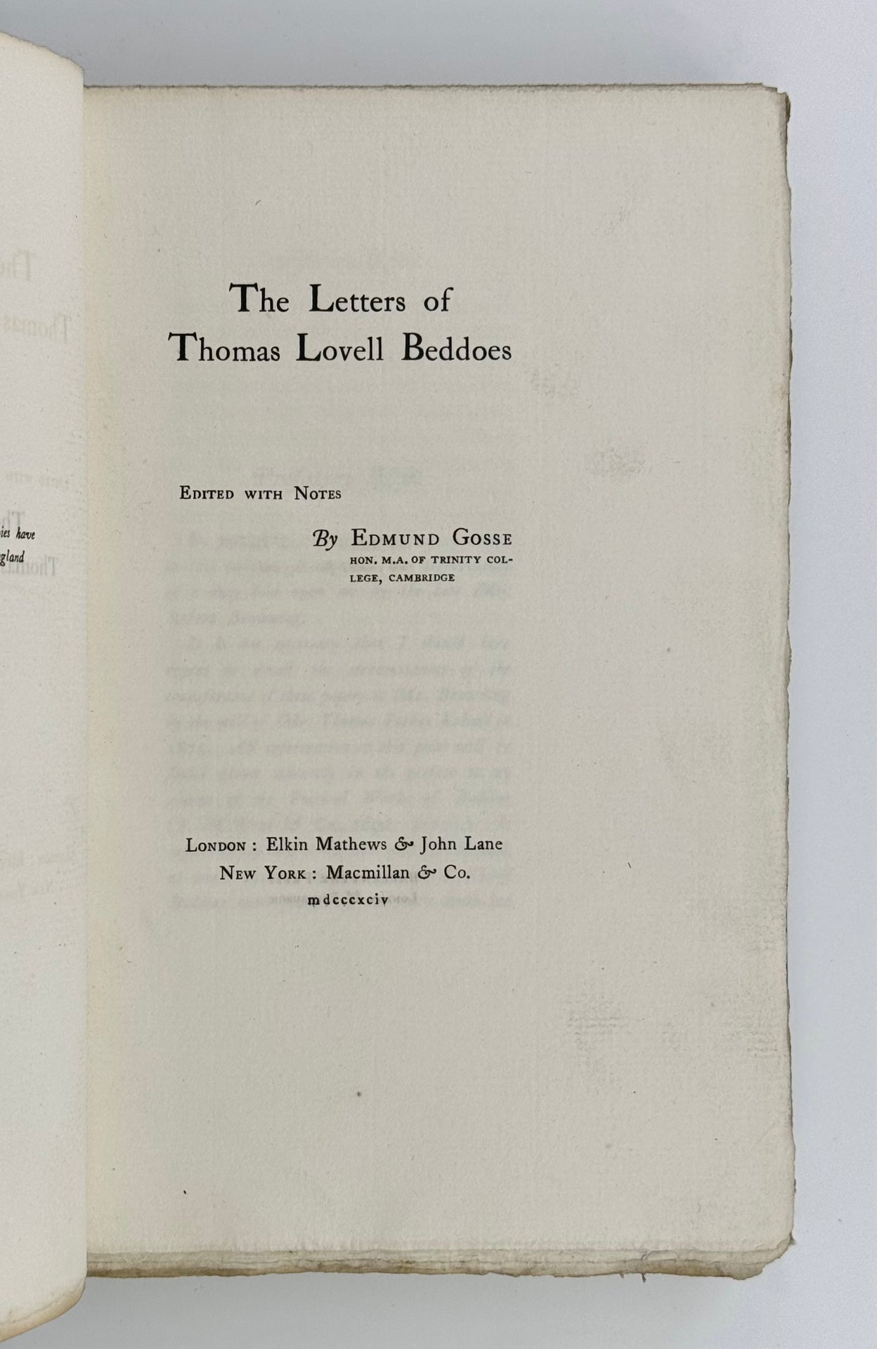 The Letters of Thomas Lovell Beddoes.