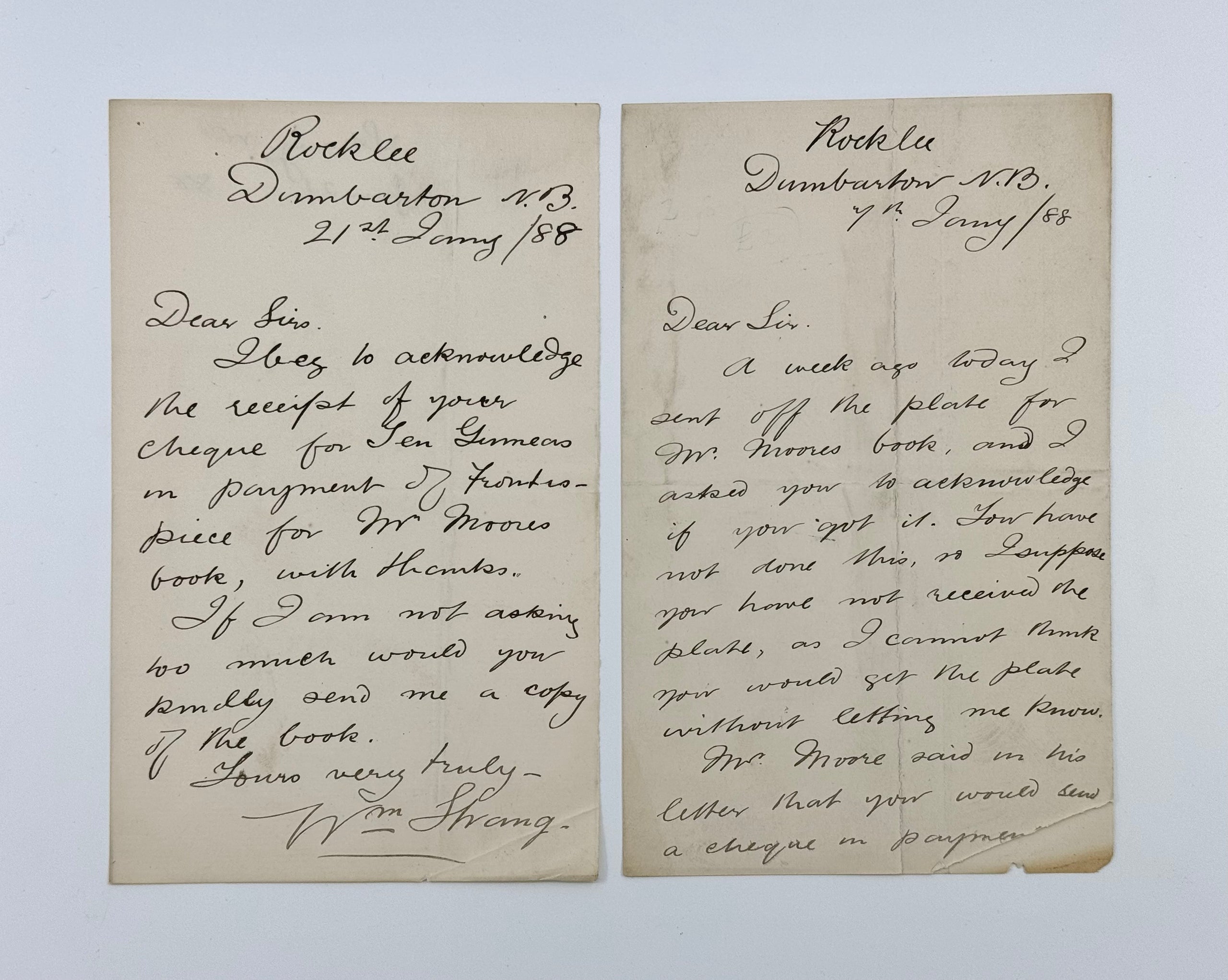 Two Autograph Letters Signed to F. Lowrey, of Swan, Sonnenschein Lowrey & Co.