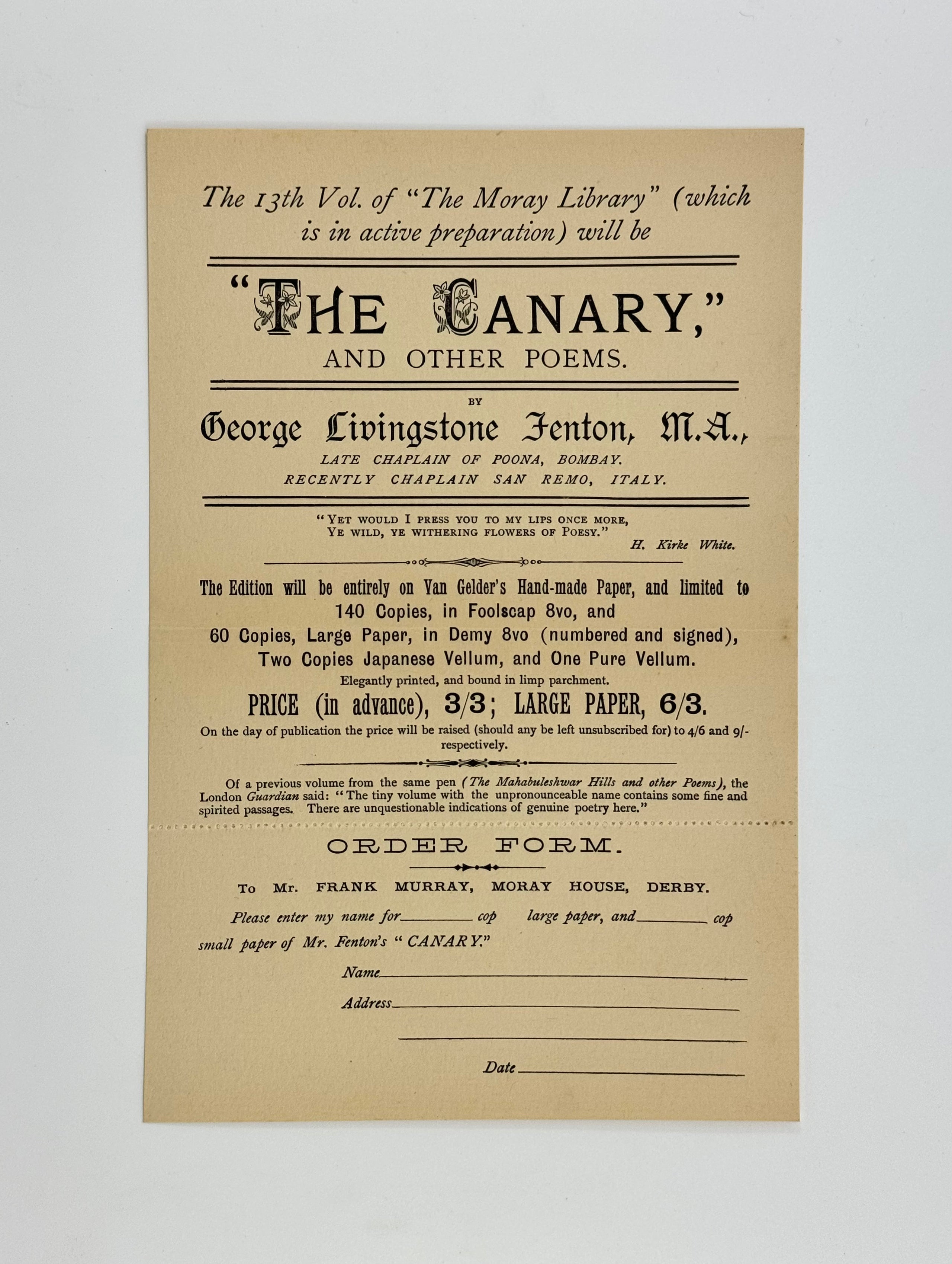 Prospectus for The Canary and other Poems.