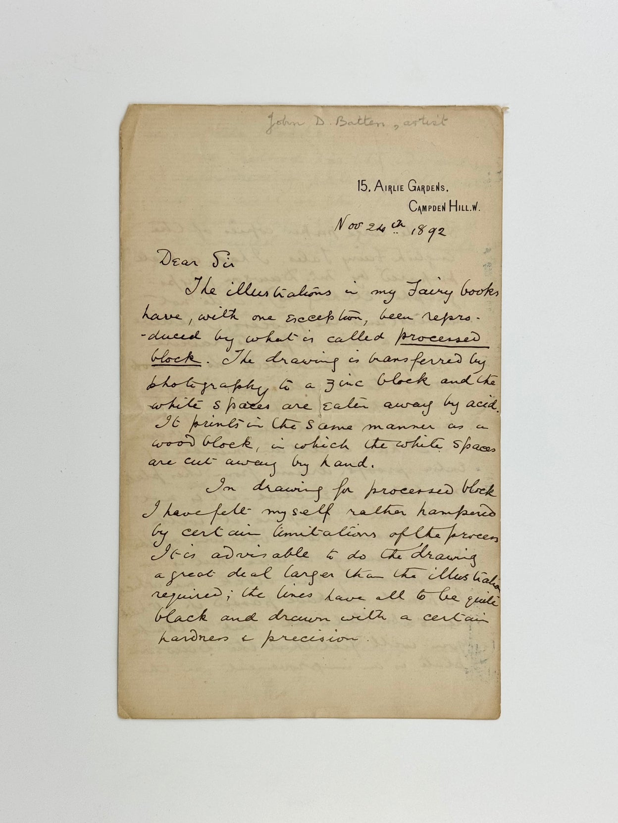 Autograph Letter Signed (“Dear Sir”). 4pp, 8vo. 24 Nov. 1892.