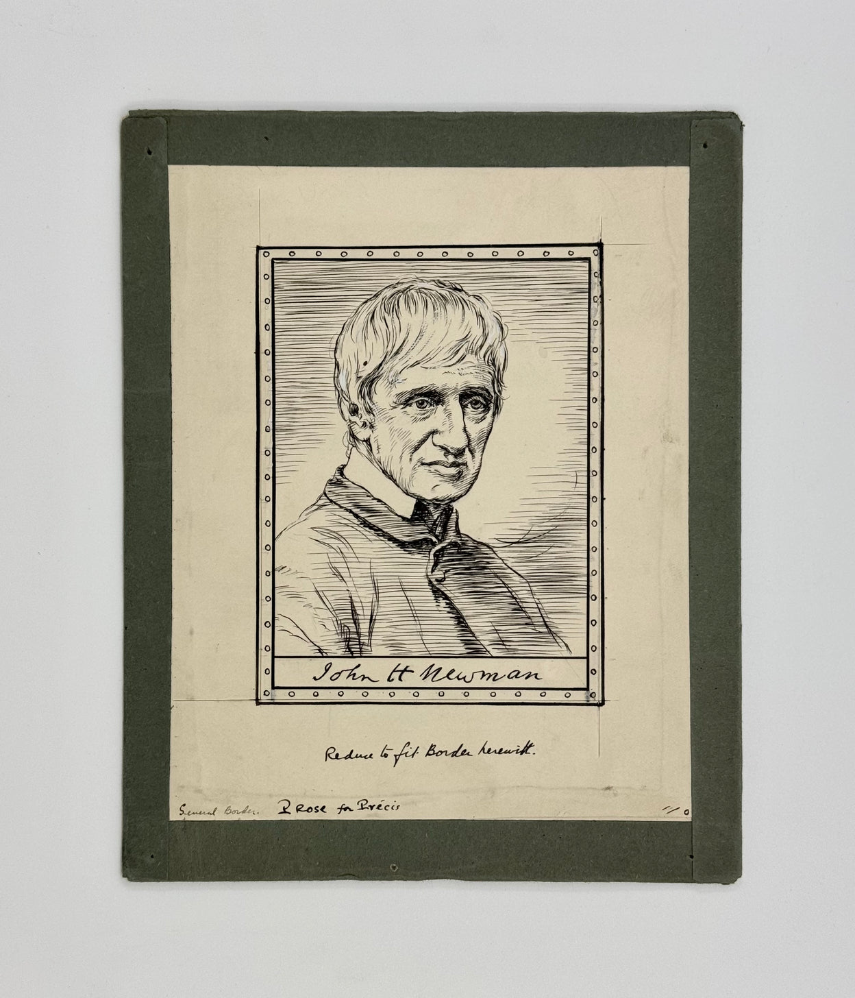Pen and ink portrait of Newman, after the engraved portrait of him by Joseph Brown.