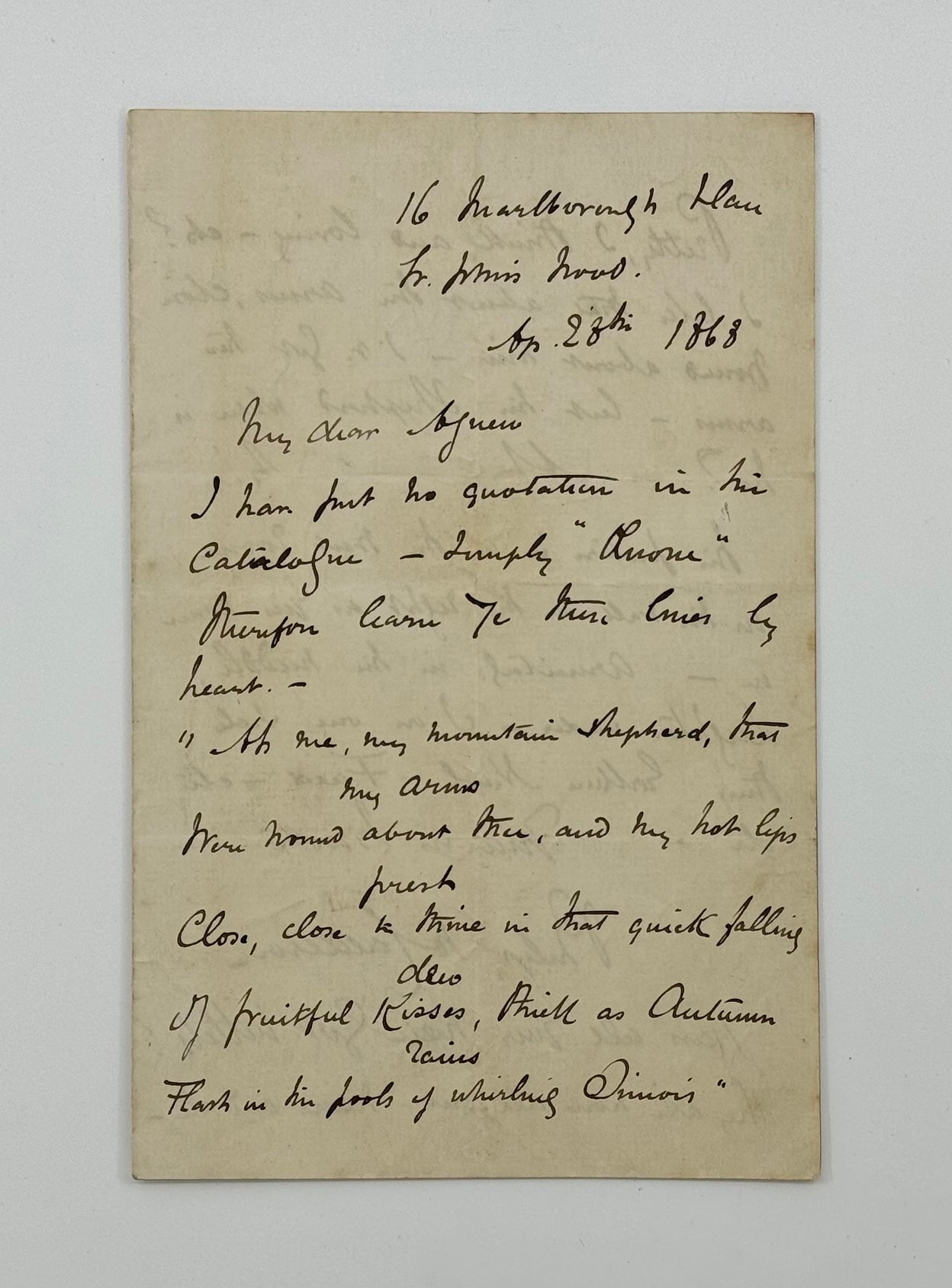 Autograph Letter Signed to “My Dear Agnew” (surely a member of the art-dealing family).