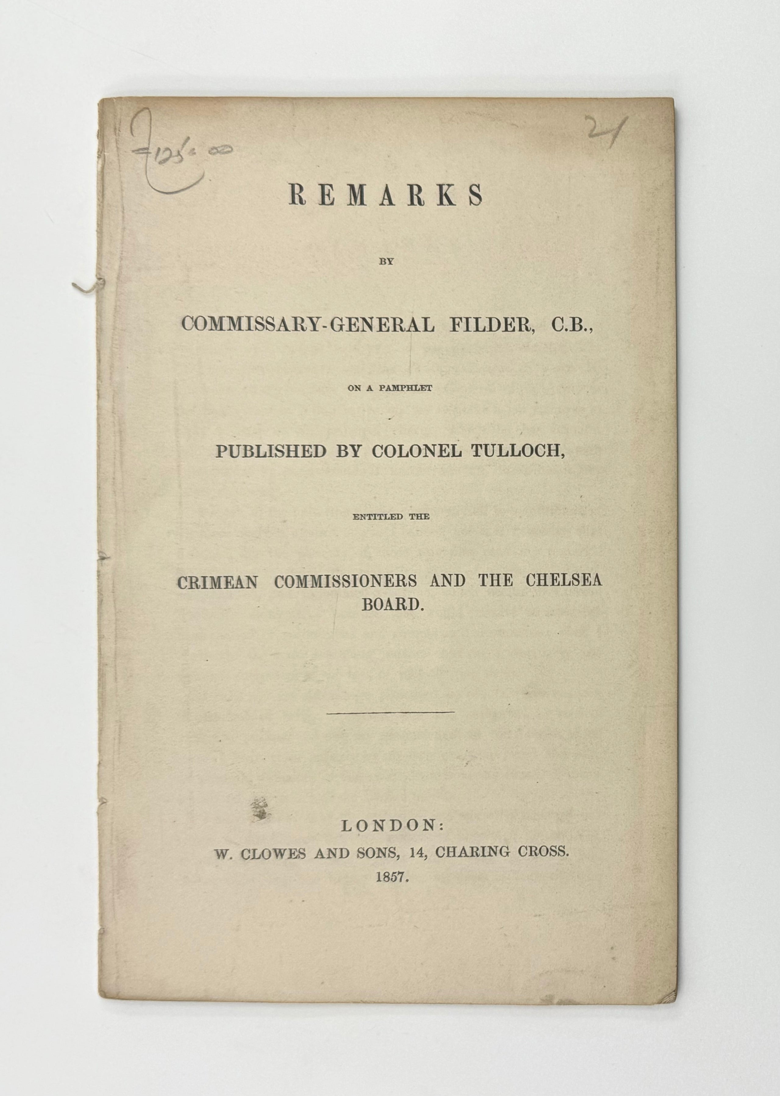 Remarks by Commissary-General Filder, C.B., on a Pamphlet published Colonel Tulloch,