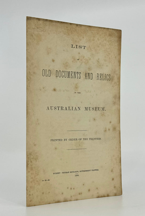 List of Documents and Relics in the Australian Museum.