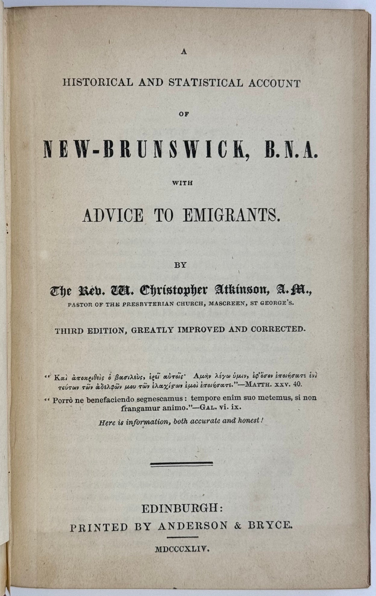 A Historical and Statistical Account of New-Brunswick, with advice to emigrants.