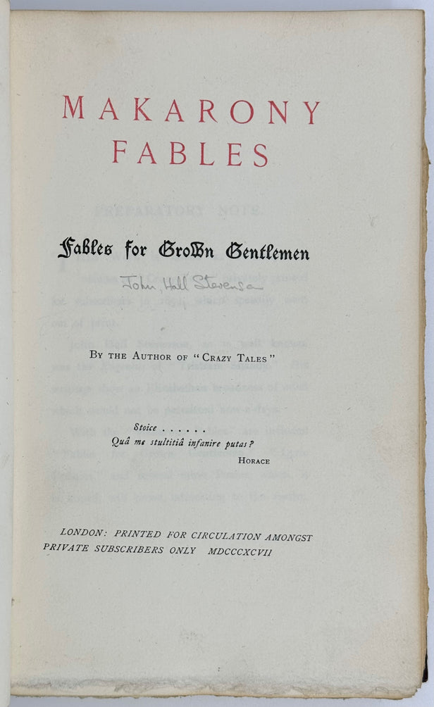 Makarony Fables. For Grown Gentlemen by the Author of 