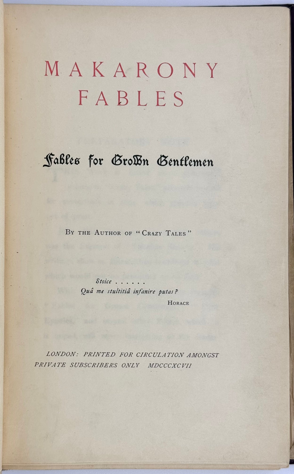Makarony Fables. For Grown Gentlemen by the Author of ‚
