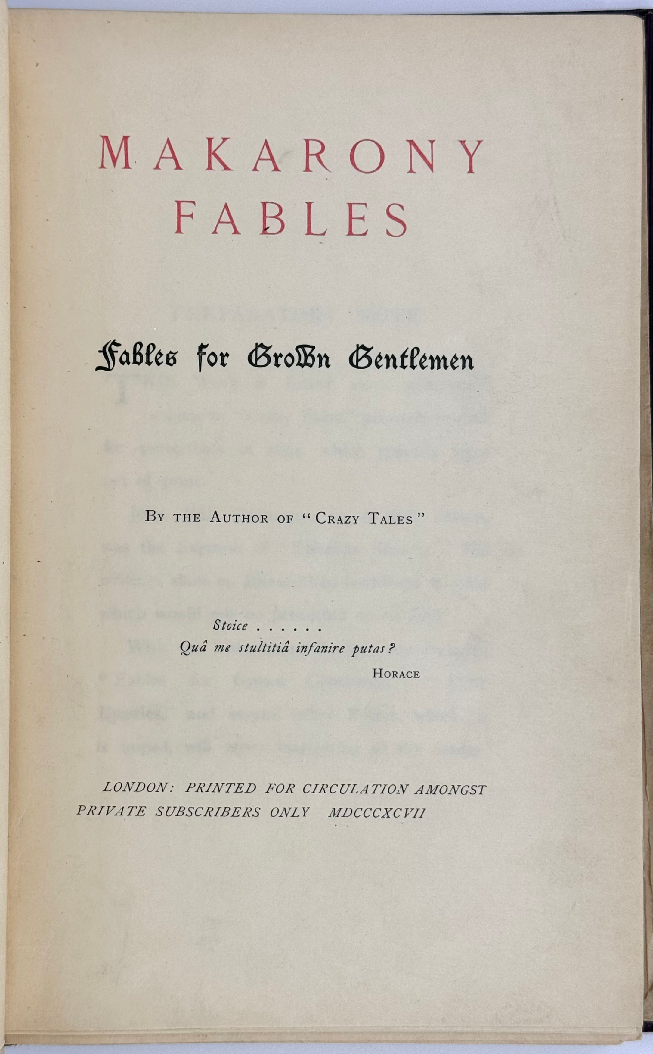 Makarony Fables. For Grown Gentlemen by the Author of ‚