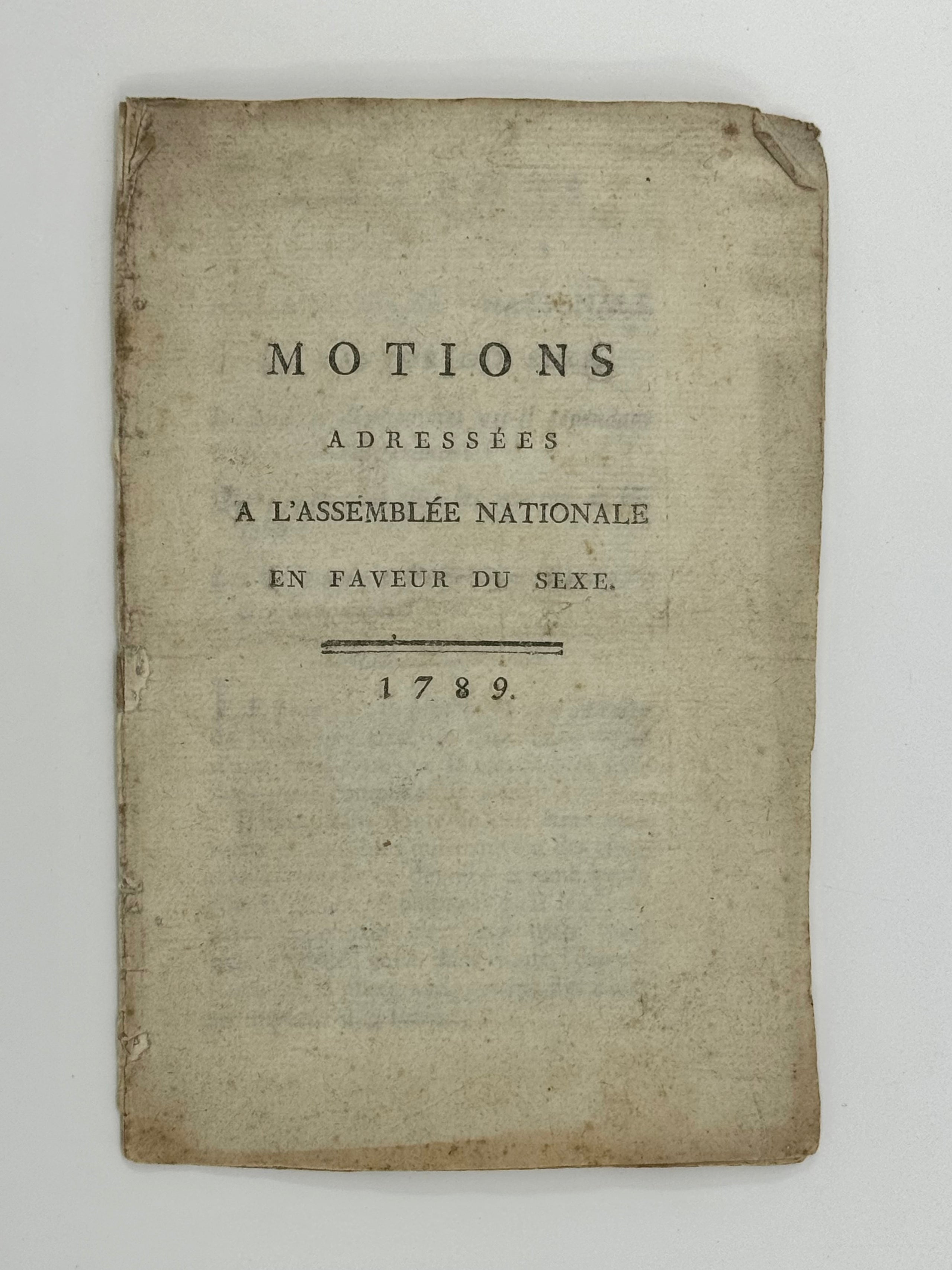 Motions Adressées à l'Assemblée Nationale en Faveur du Sexe.