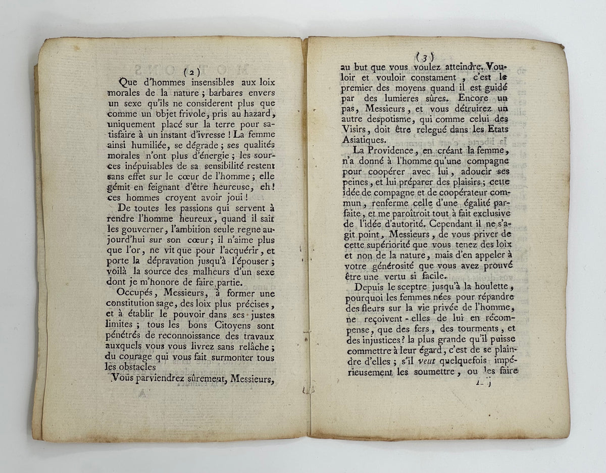 Motions Adressées à l'Assemblée Nationale en Faveur du Sexe.