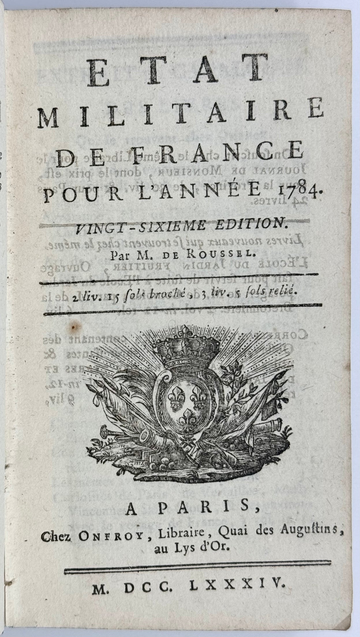 Etat Militaire de France pour l'Année 1784.