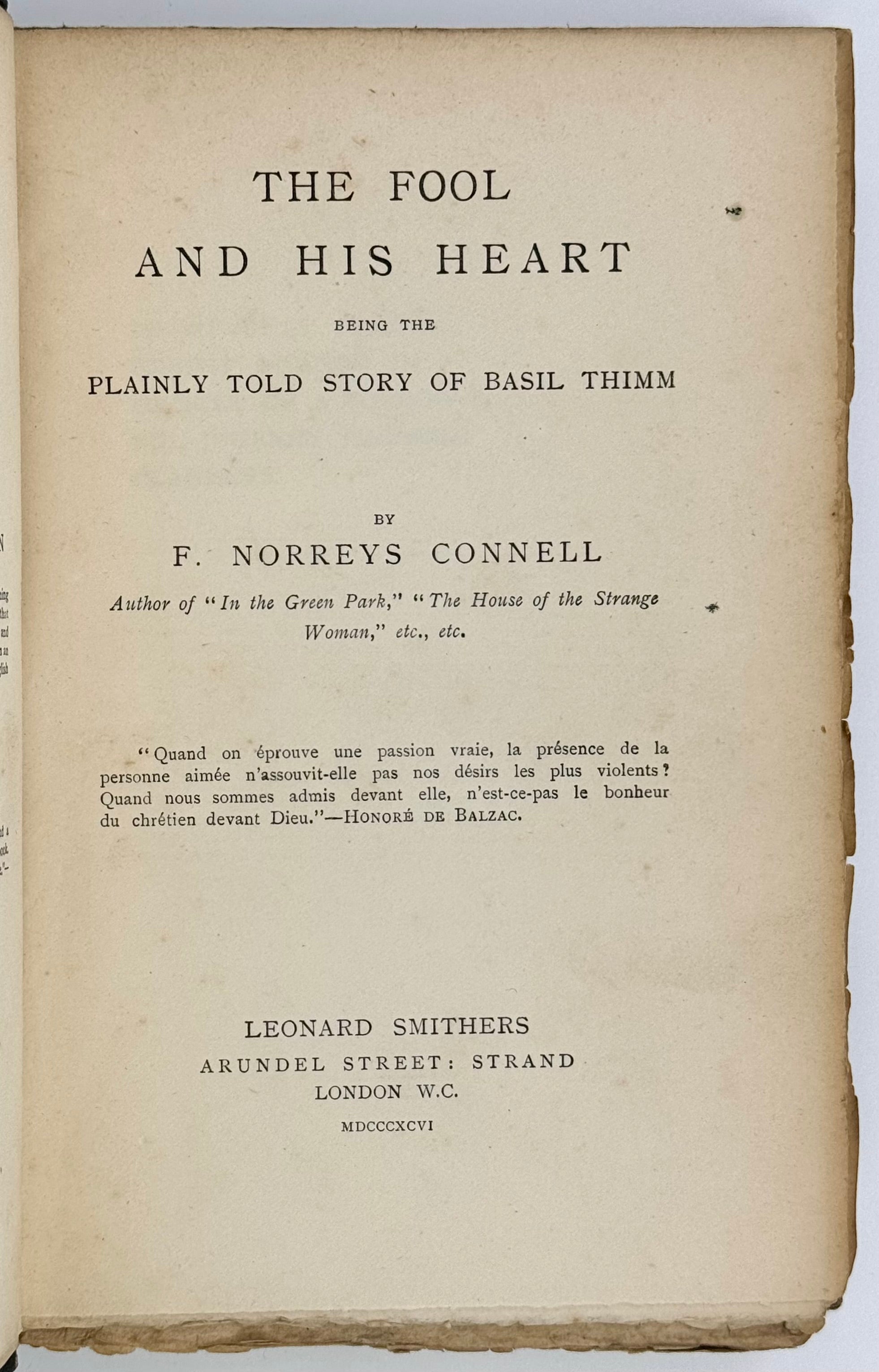 The Fool and His Heart. Being the plainly told Story of Basil Thimm.