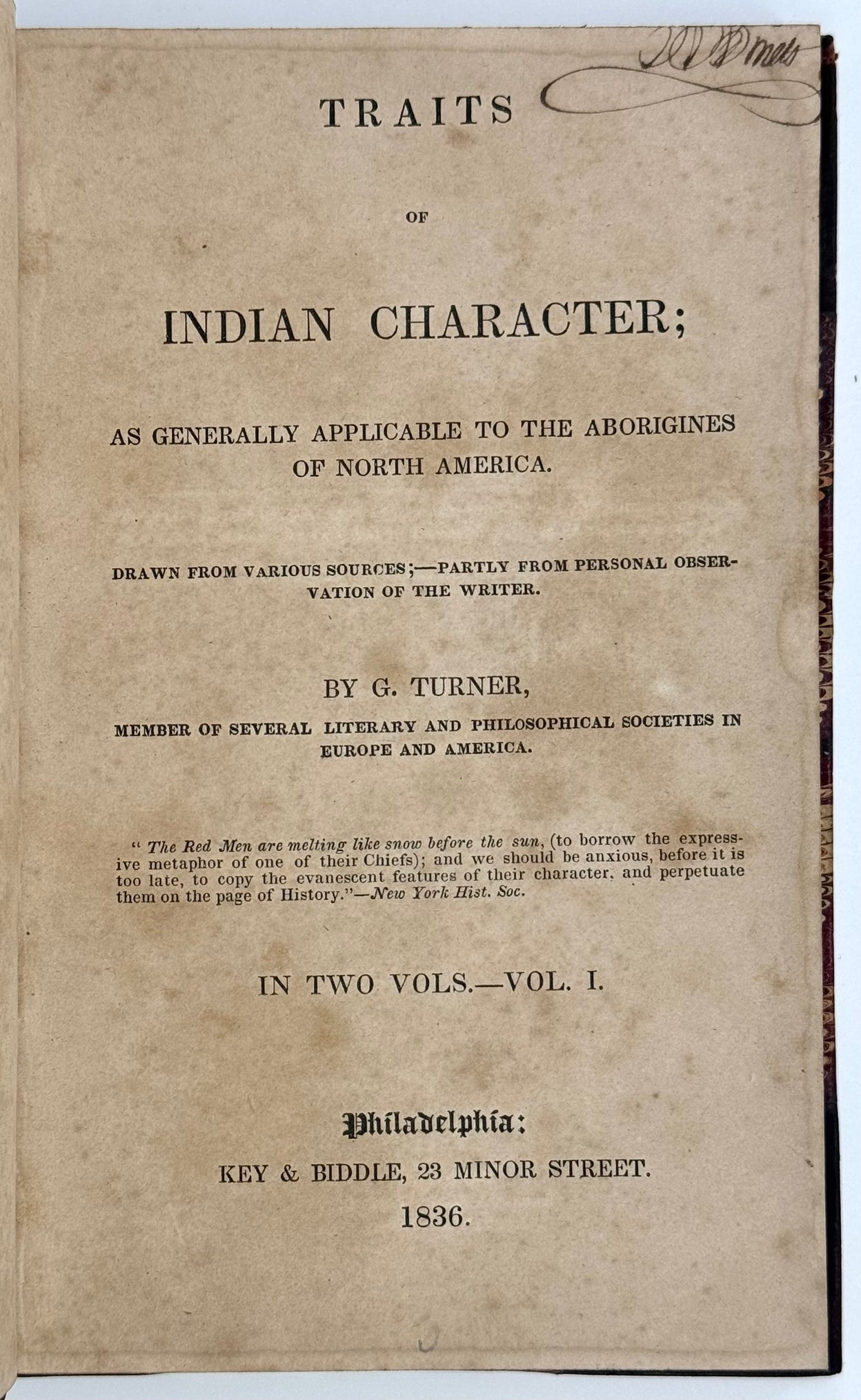 Traits of Indian Character; as generally applicable to the Aborigines of North America.