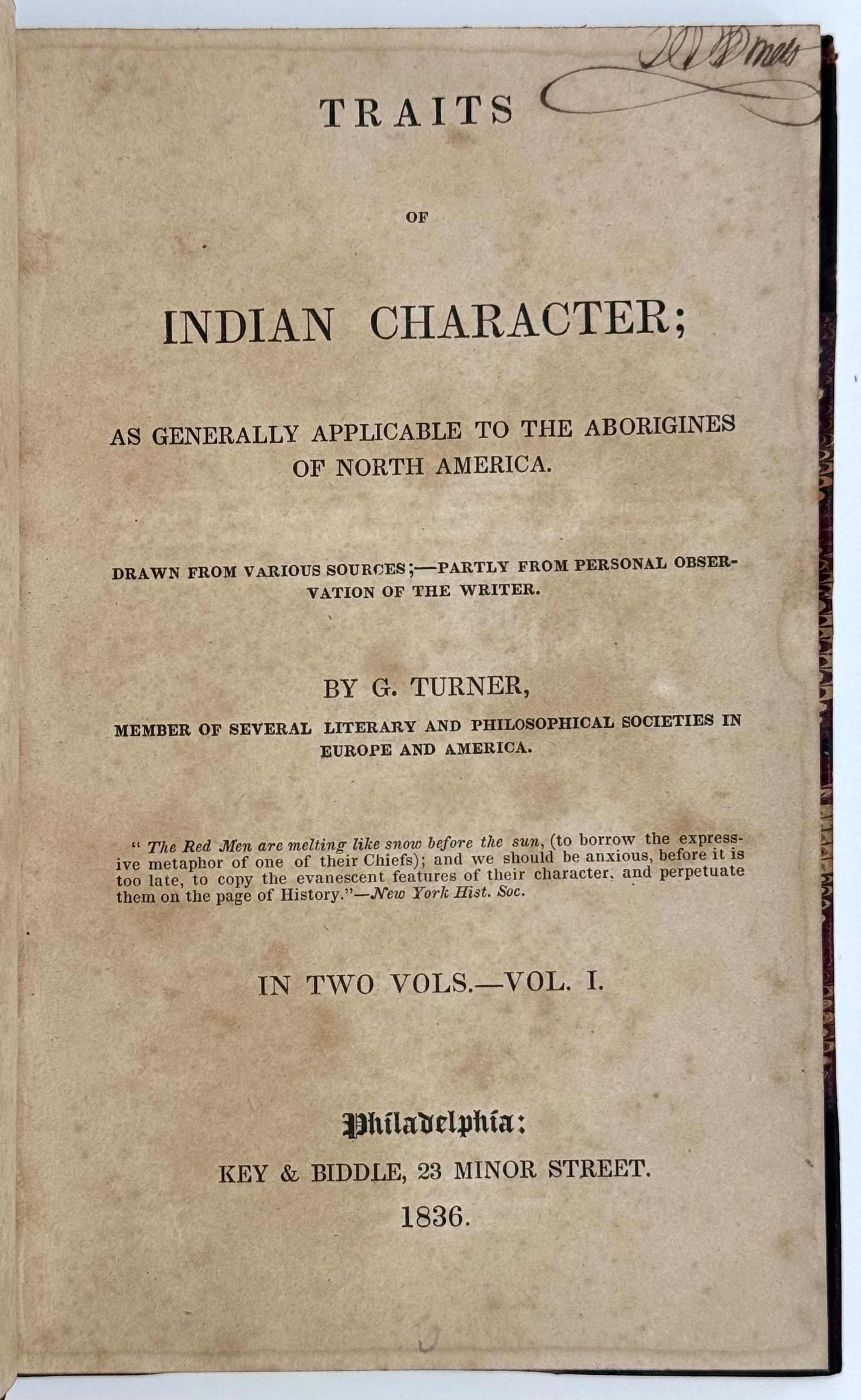 Traits of Indian Character; as generally applicable to the Aborigines of North America.