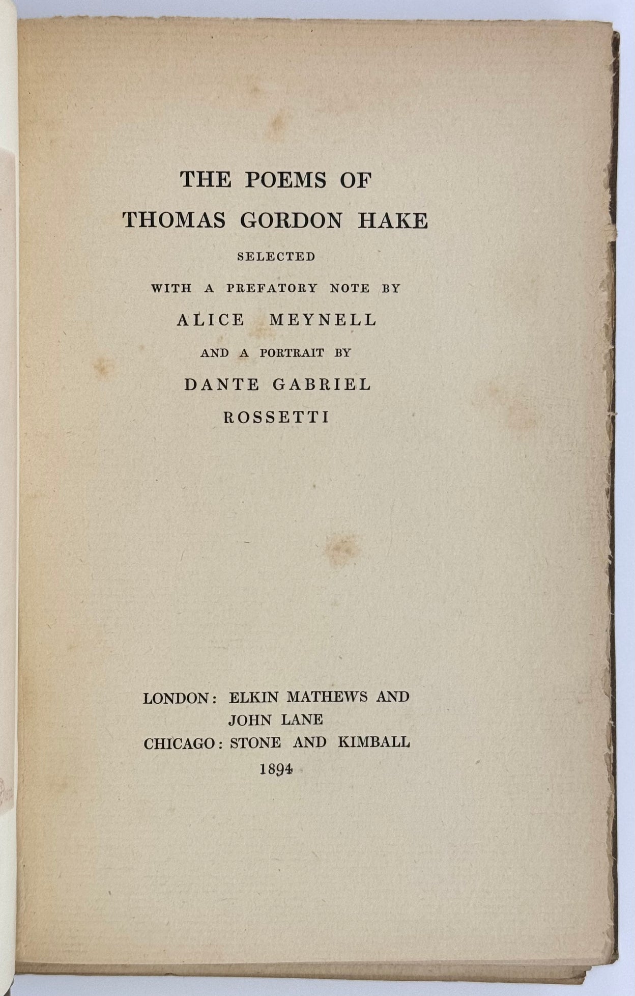 The Poems of Thomas Gordon Hake