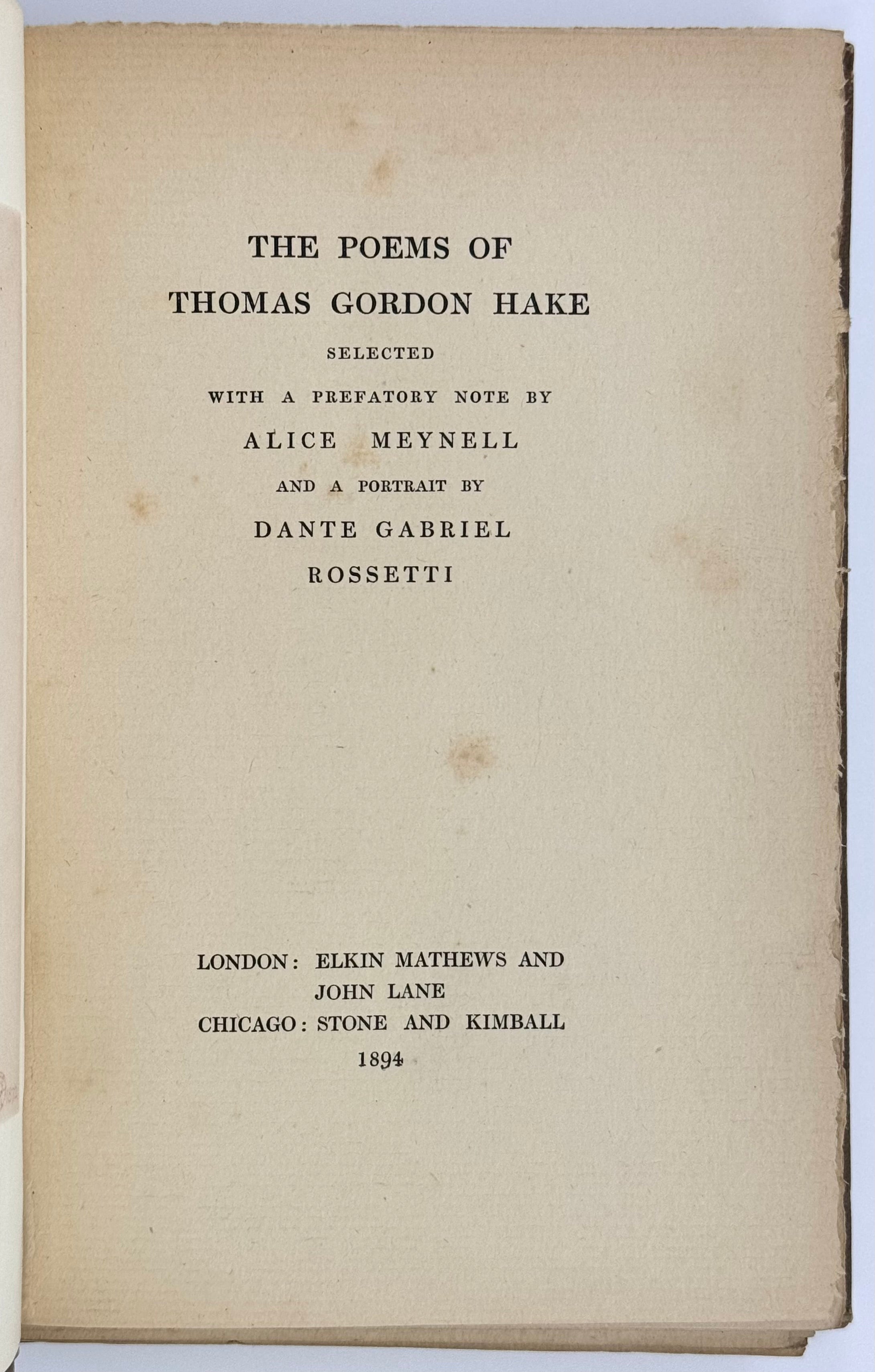 The Poems of Thomas Gordon Hake