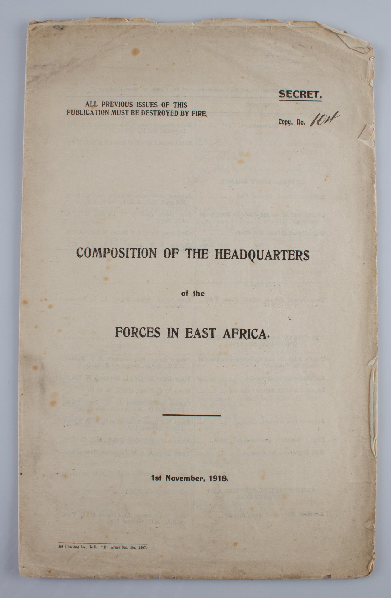 Composition of the Headquarters of the Forces in East Africa.