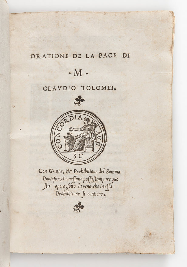 Due orazioni in lingua toscana. Accusa contra Leon secretario, di secreti rilevati. Difesa. Parma: S. Viotto, 1 January 1547. (With:) Oratione de la pace. Rome: A. Blado, March 1534.