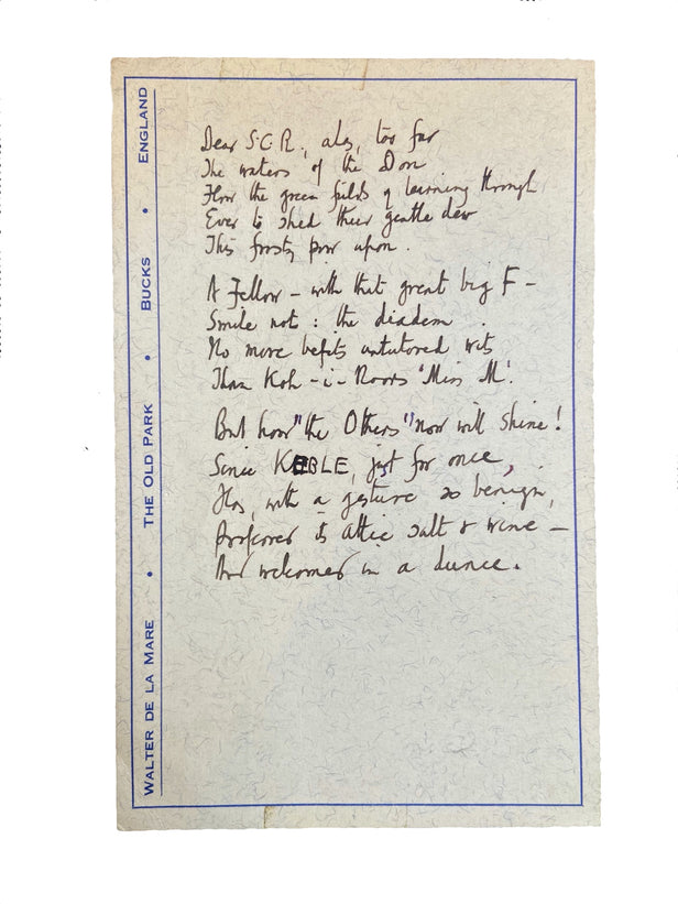 Autograph Manuscript verse addressed to “Dear S.C.R.” [Sydney Castle Roberts].