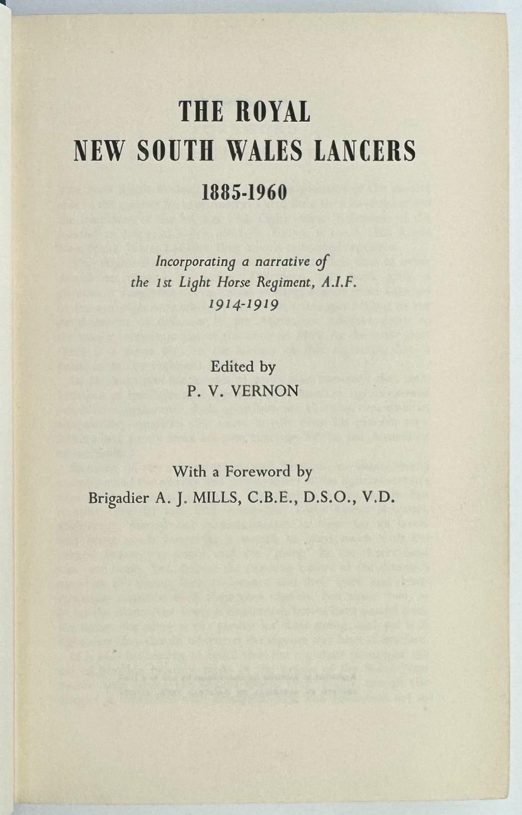 The Royal New South Wales lancers 1885-1960. Incorporating a narrative of the the 1st Light Horse Regiment, A.I.F. 1914-19.