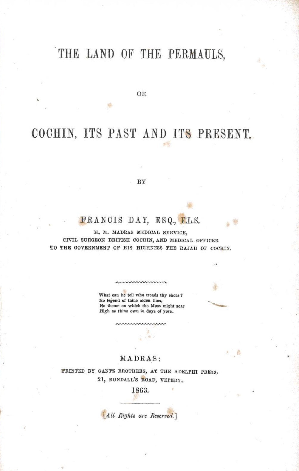 The Land of the Permauls, or Cochin, its Past and its Present.