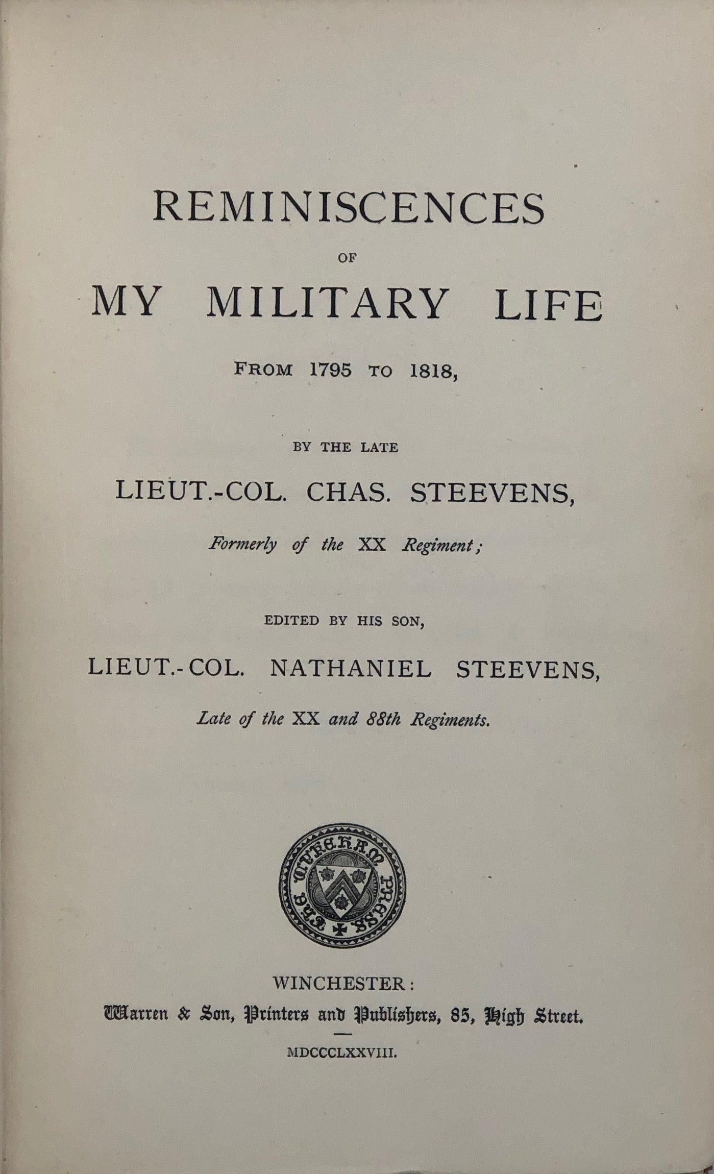 Reminiscences of My Military Life from 1795 to 1818.