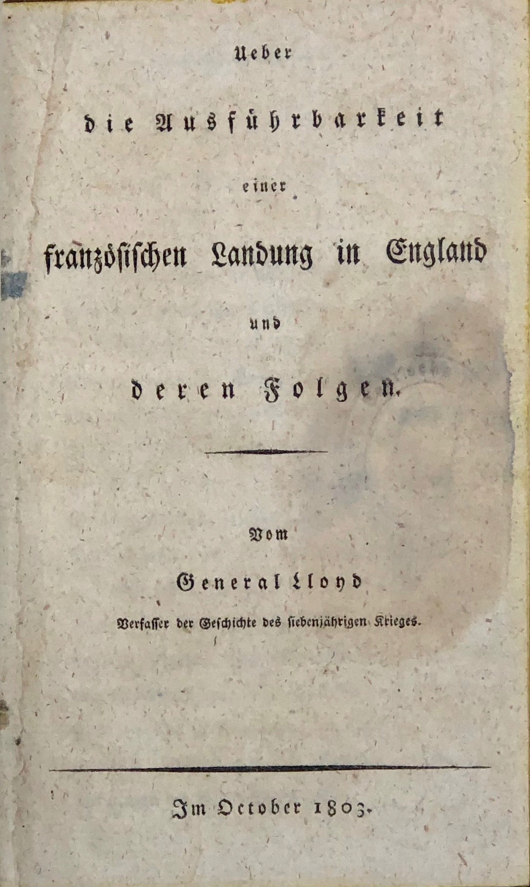 Ueber die Ausführbarkeit einer Franzosischen Landung in England.